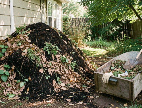 Un compost riche en matières organiques déplacé dans un coin ombragé du jardin, plus éloigné de la maison.